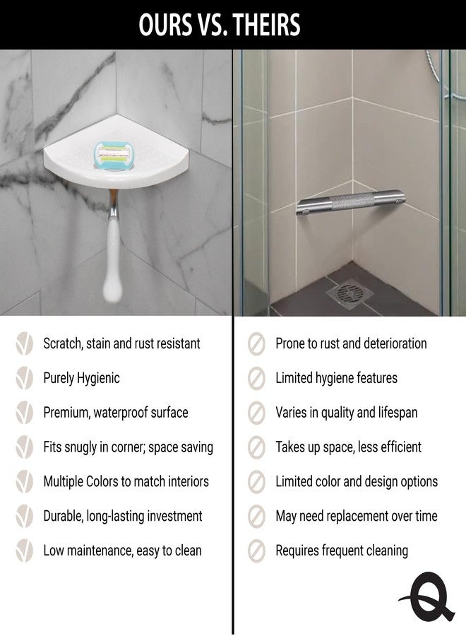 Questech 5" Corner Shower Footrest, Retrofit Shaving Shelf for Inside Shower, Bathroom Storage Corner Caddy Organizer, Metro Flatback, Bright White Matte - Image 3