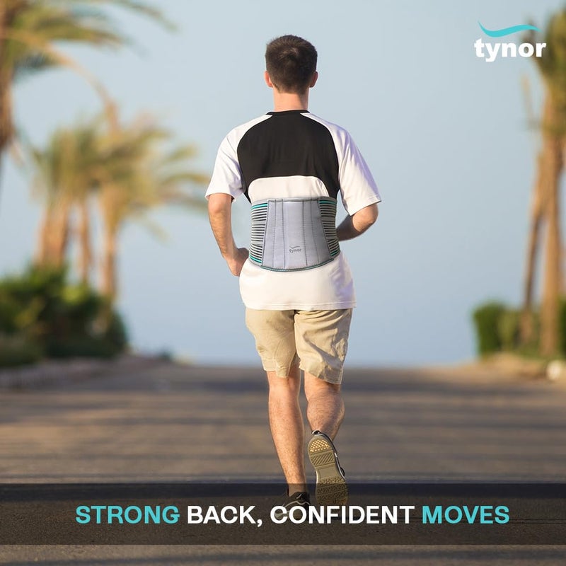 TYNOR Lumbar Support Belt Breathable Compression Lower Back Brace, Adjustable Waist Lumbar Support Brace for Men & Women, Herniated Disc, Sciatica, Back Pain & Heavy Lifting (Small, Grey) - Image 4