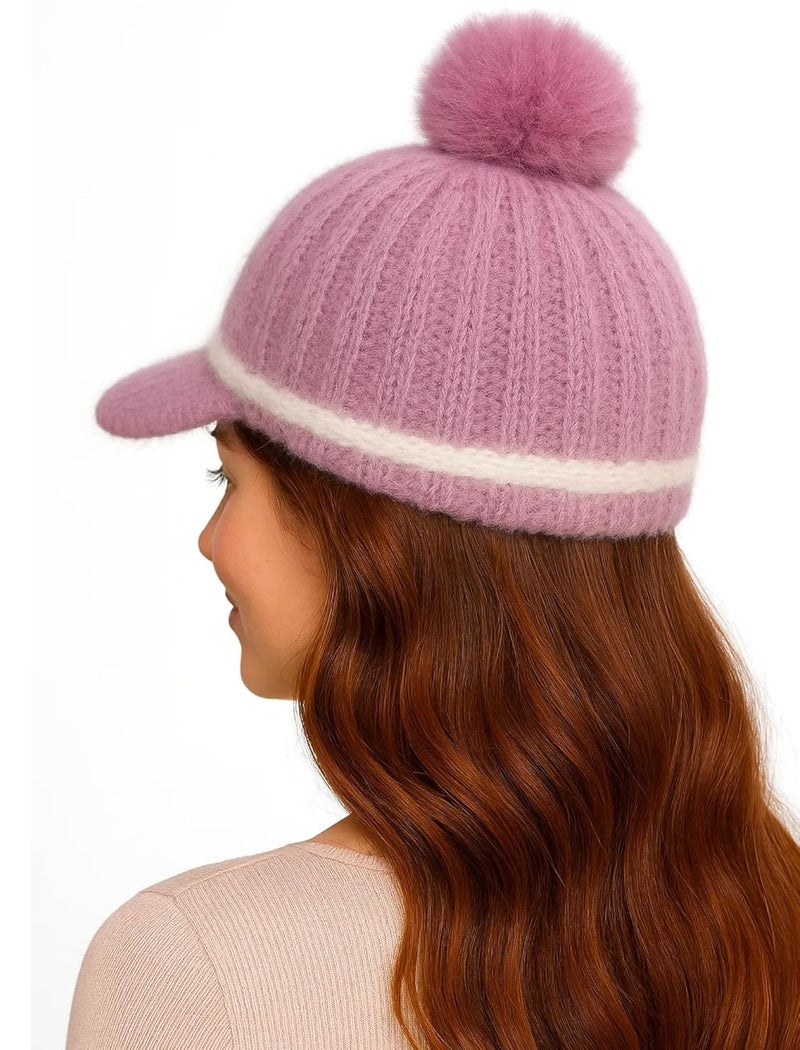 Fashiol Women's Knitted Winter Hat | Visor Beanie with Pom-Pom & Decorative Button – Soft Wool Blend, Stylish Casual Wear Cap for Girls Multicolour - Image 2