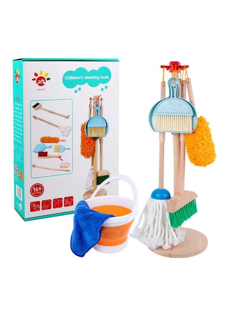 NQOOH - Wooden Cleaning Toy Set for Kids Detachable Broom Mop Duster and Brush 9 Pieces - Image 1