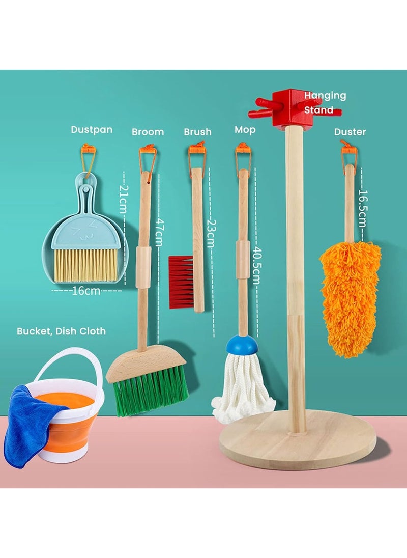 NQOOH - Wooden Cleaning Toy Set for Kids Detachable Broom Mop Duster and Brush 9 Pieces - Image 1