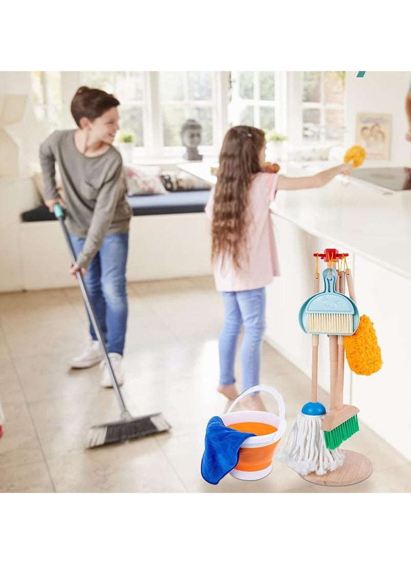 NQOOH - Wooden Cleaning Toy Set for Kids Detachable Broom Mop Duster and Brush 9 Pieces - Image 1