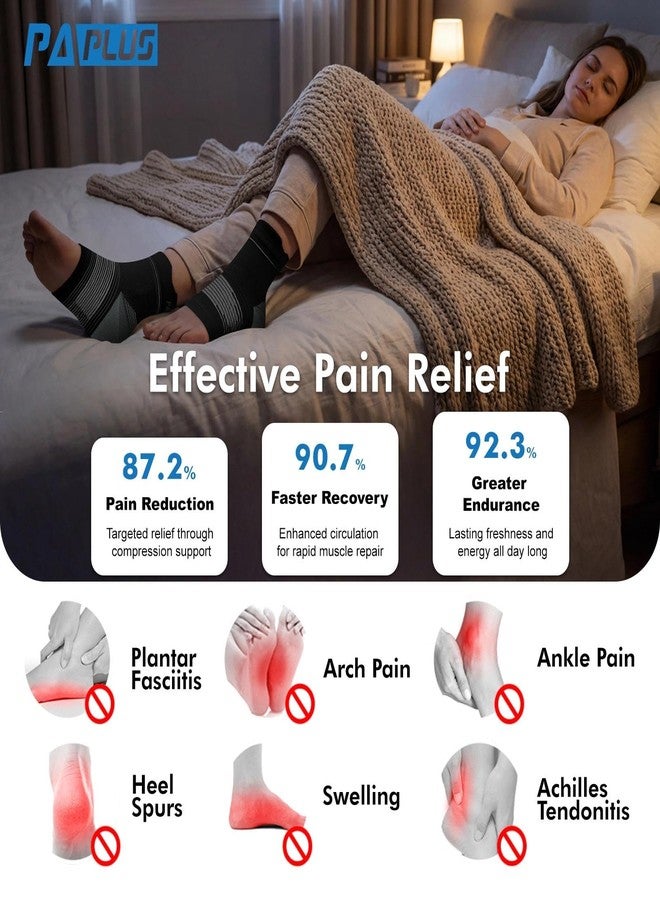 PAPLUS 6 Pairs Plantar Fasciitis Socks for Men & Women, Ankle Brace Compression Socks with Arch Support for Achilles Tendonitis, Heel Pain, Swelling & Arthritis Relief, Black, Large - Image 2