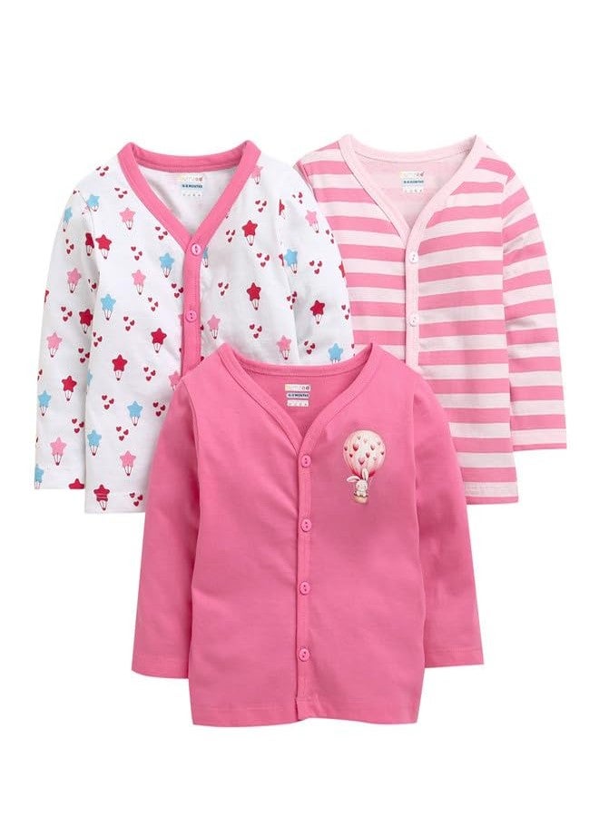BUMZEE Baby Girls Cotton Full Sleeves Regular Fit Jablas Pack of 3 Pink & White - 0-3 Months (Peb10690B-pnk) - Image 1