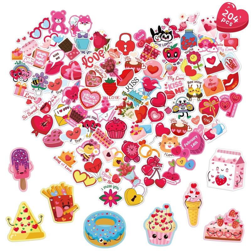 OHOME 204 PCS Valentines Day Stickers - Valentines Cards with Valentines Stickers for Kids - Valentines Day Gifts for Kids - Kids Valentines Day Gifts for School - Valentines for Kids Classroom - Image 1