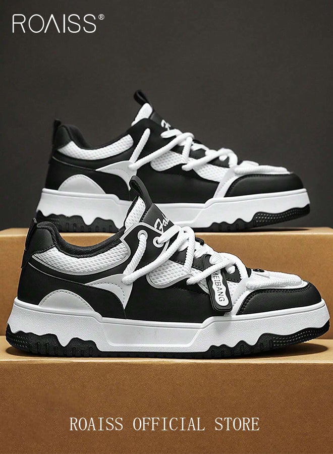 roaiss Stylish Colorblock Breathable Sneakers for Men Casual Double Lace up Non Slip Platform Skateboard Shoes Men's Low Top Cross Strap Design Comfy Soft Sole Sports Shoes - Image 5