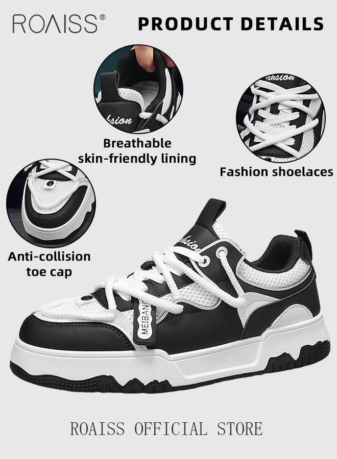 roaiss Stylish Colorblock Breathable Sneakers for Men Casual Double Lace up Non Slip Platform Skateboard Shoes Men's Low Top Cross Strap Design Comfy Soft Sole Sports Shoes - Image 4