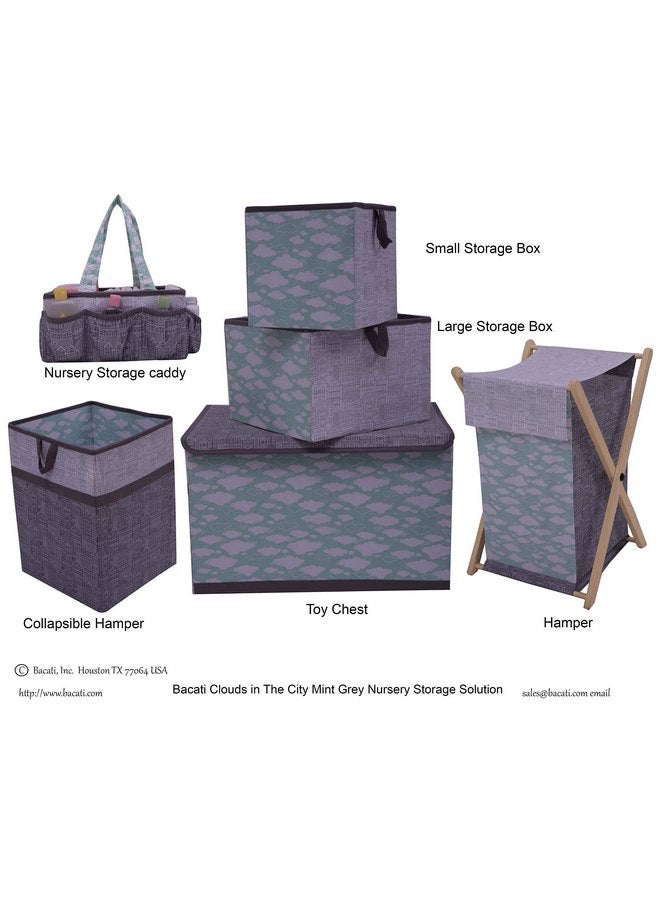 Bacati Clouds In The City Hamper with Wooden Frame, Mint/Grey - Image 3