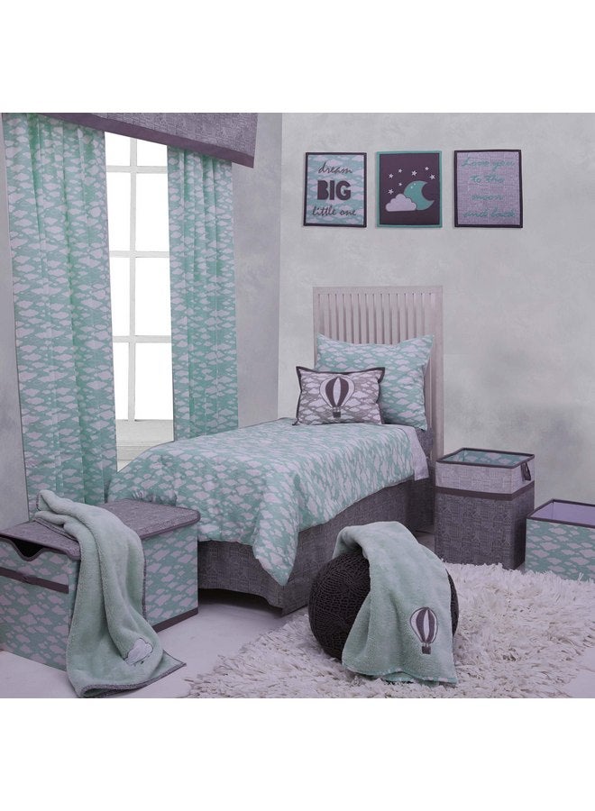 Bacati Clouds In The City Hamper with Wooden Frame, Mint/Grey - Image 5