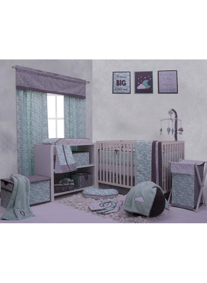 Bacati Clouds In The City Hamper with Wooden Frame, Mint/Grey - Image 4
