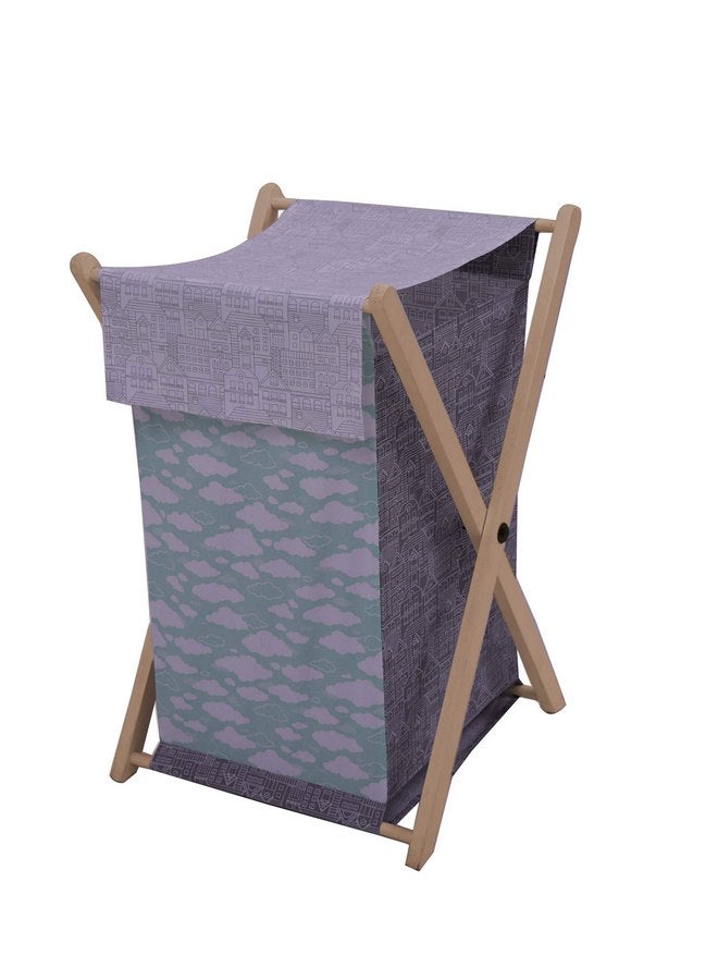 Bacati Clouds In The City Hamper with Wooden Frame, Mint/Grey - Image 1