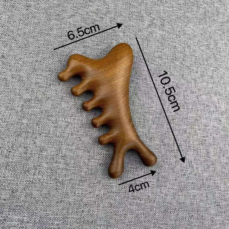 Multi-functional four-in-one massage comb head hair loss therapy scraping dredge meridians scalp face eye sandalwood comb Golden green sandalwood monster 4-in-1 