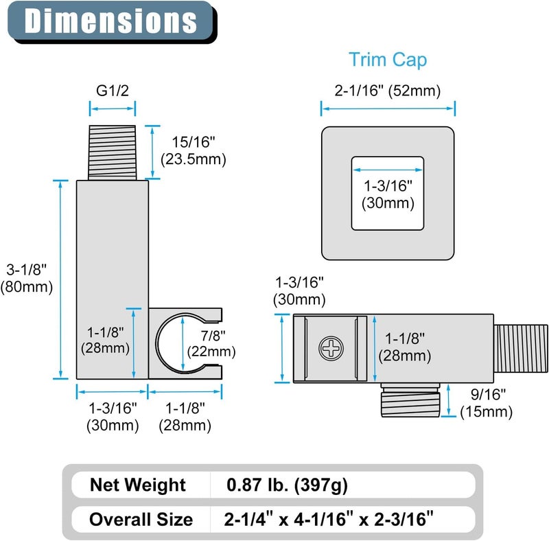 Angle Simple Wall Union with Hand Shower Holder, Brass Wall Mounted Supply Elbow with Adjustable Shower Wand Bracket Matte Black - Image 2