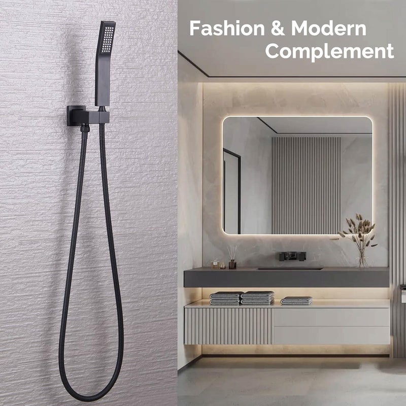 Angle Simple Wall Union with Hand Shower Holder, Brass Wall Mounted Supply Elbow with Adjustable Shower Wand Bracket Matte Black - Image 3