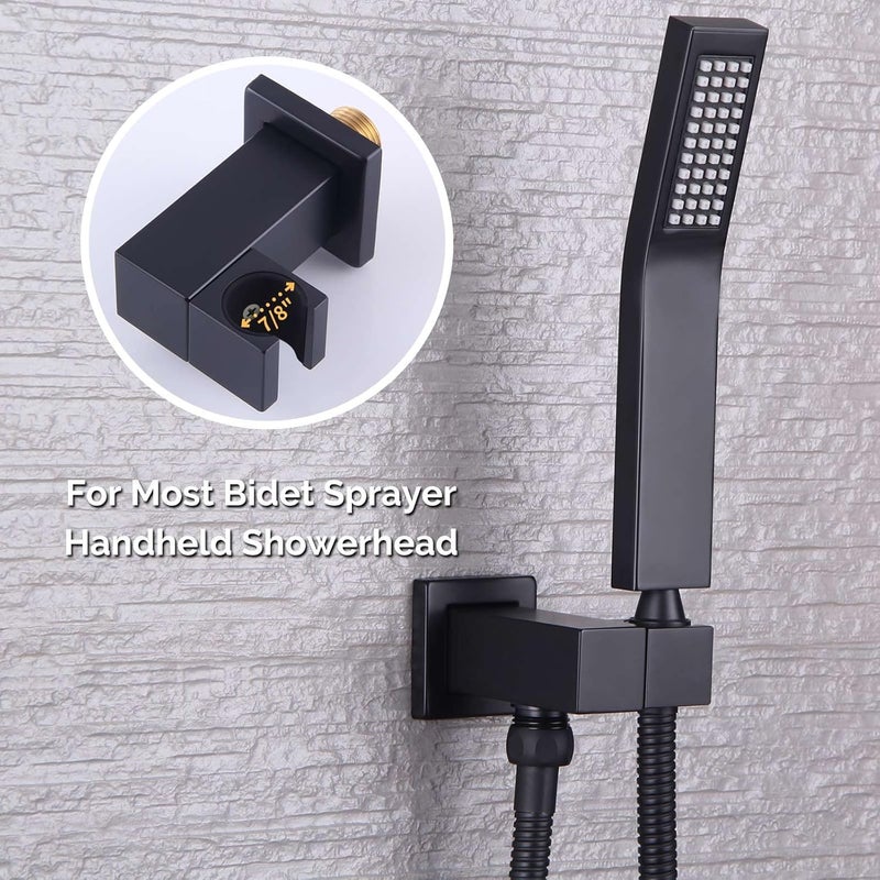Angle Simple Wall Union with Hand Shower Holder, Brass Wall Mounted Supply Elbow with Adjustable Shower Wand Bracket Matte Black - Image 5