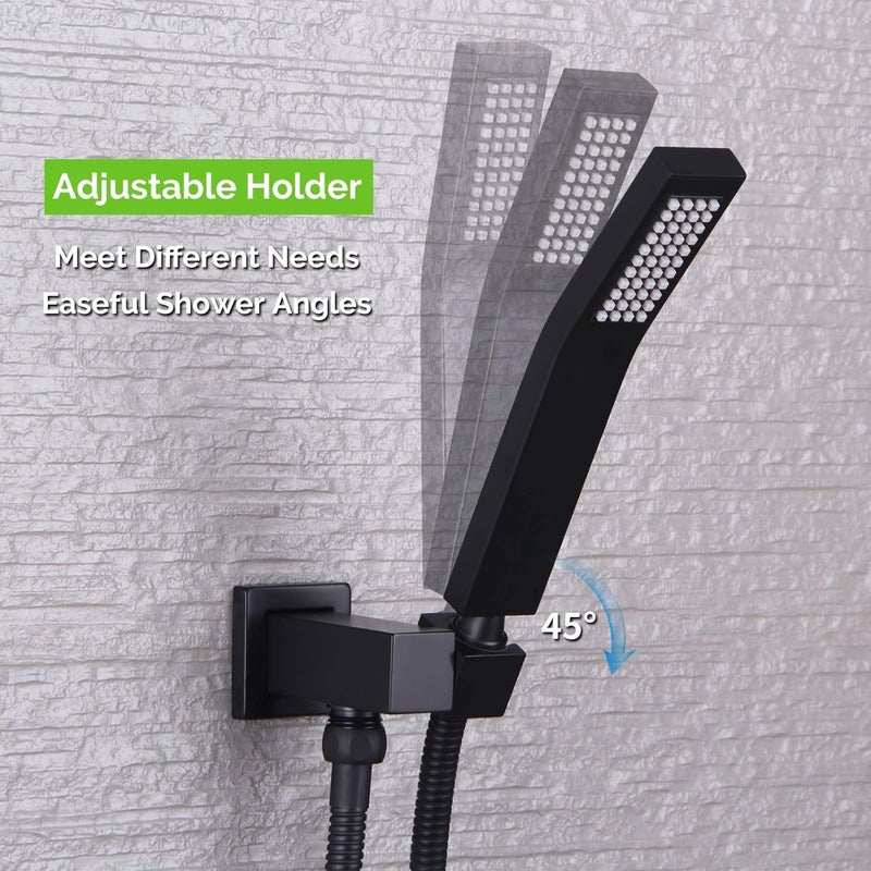 Angle Simple Wall Union with Hand Shower Holder, Brass Wall Mounted Supply Elbow with Adjustable Shower Wand Bracket Matte Black - Image 4