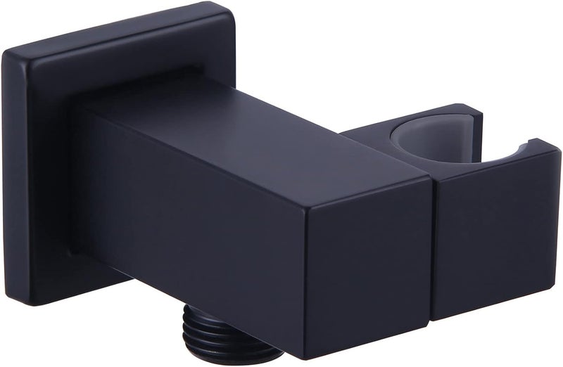 Angle Simple Wall Union with Hand Shower Holder, Brass Wall Mounted Supply Elbow with Adjustable Shower Wand Bracket Matte Black - Image 1