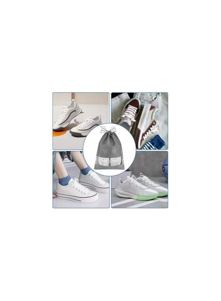 D4TE Shoe Storage Bags, 12 Pieces, Grey, 44x32 cm, Drawstring Closure with Clear Window  - Image 3