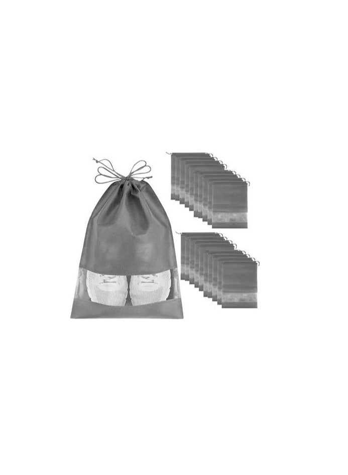 D4TE Shoe Storage Bags, 12 Pieces, Grey, 44x32 cm, Drawstring Closure with Clear Window  - Image 1