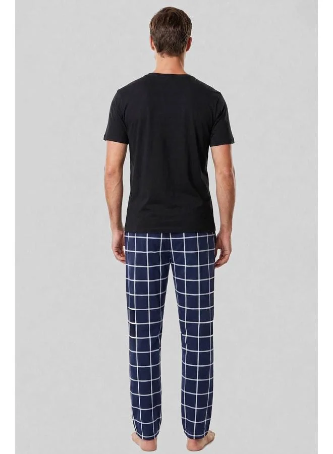 Aytuğ Egyptian Men's Cotton Thin Plaid Bottom Pajama Light Navy.