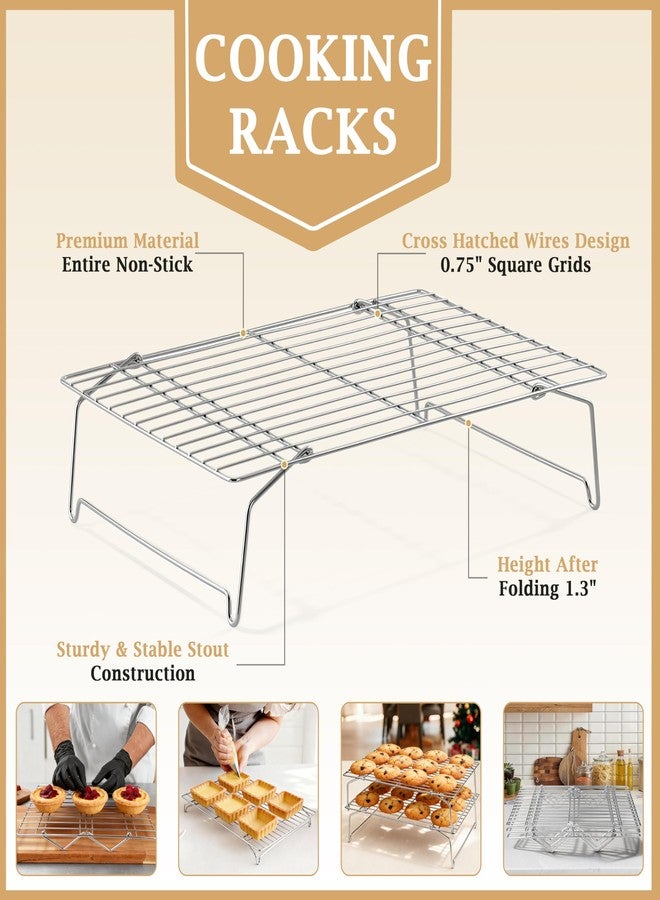 LIANYU Cooling Rack 15"x10", 3-Tier Stackable & Collapsible Stainless Steel Baking Wire Racks for Cooking, Baking, Roasting, Drying, Oven & Dishwasher Safe, Silver - Image 3
