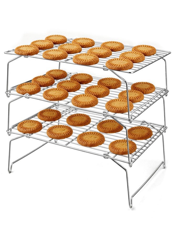 LIANYU Cooling Rack 15"x10", 3-Tier Stackable & Collapsible Stainless Steel Baking Wire Racks for Cooking, Baking, Roasting, Drying, Oven & Dishwasher Safe, Silver - Image 1