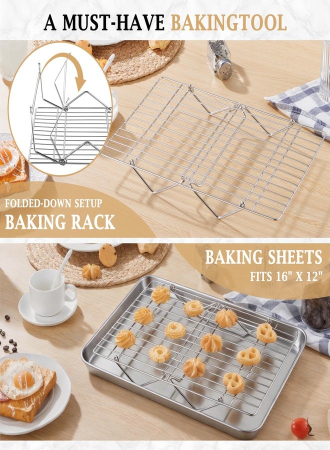 LIANYU Cooling Rack 15"x10", 3-Tier Stackable & Collapsible Stainless Steel Baking Wire Racks for Cooking, Baking, Roasting, Drying, Oven & Dishwasher Safe, Silver - Image 5