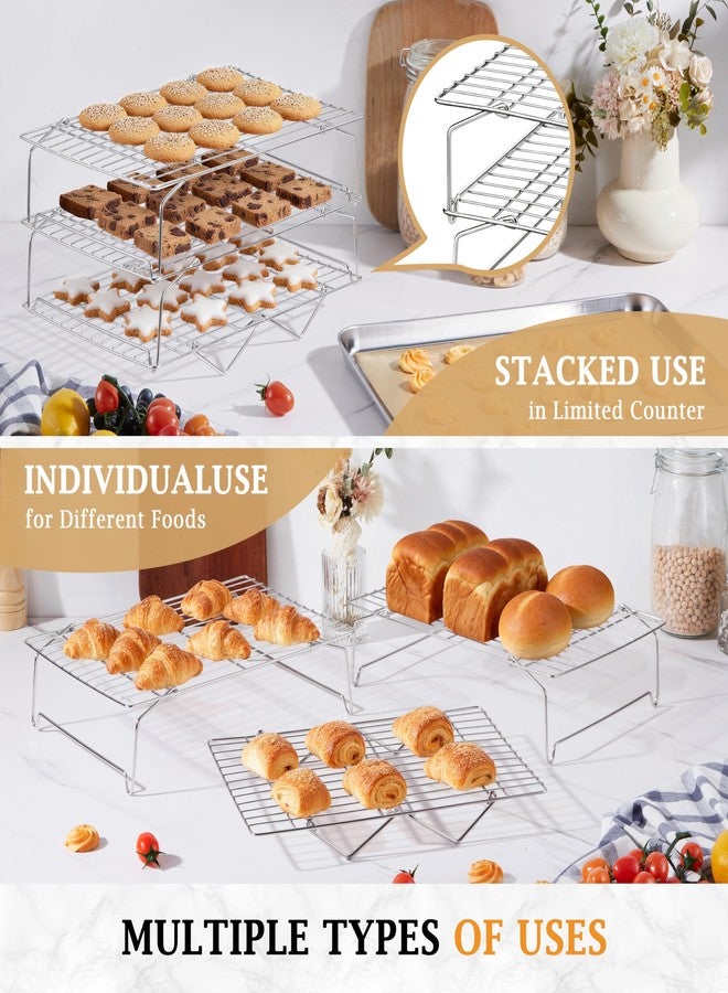LIANYU Cooling Rack 15"x10", 3-Tier Stackable & Collapsible Stainless Steel Baking Wire Racks for Cooking, Baking, Roasting, Drying, Oven & Dishwasher Safe, Silver - Image 4