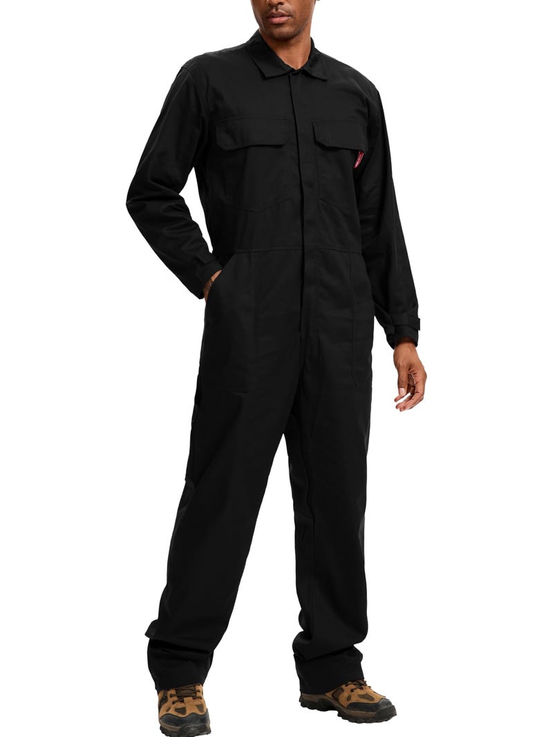 WORK IDEA Men's Coveralls Long Sleeve 100% Cotton Twill Workwear Jumpsuit Relaxed Fit, Black, XL - Image 1