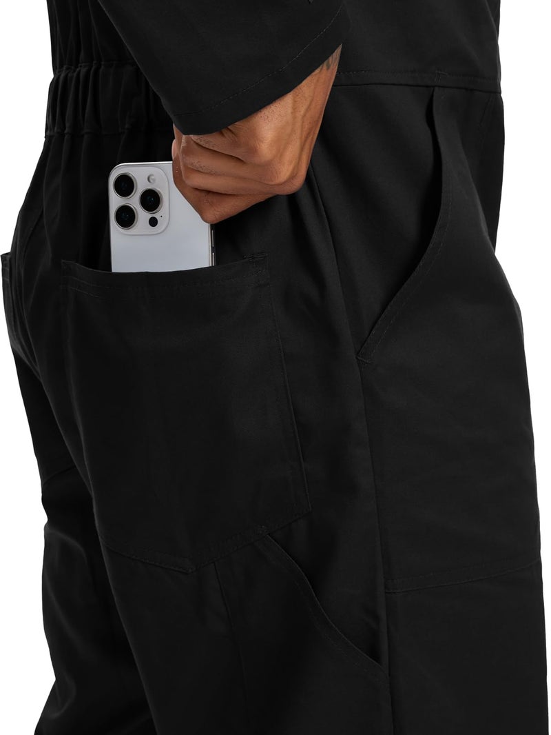 WORK IDEA Men's Coveralls Long Sleeve 100% Cotton Twill Workwear Jumpsuit Relaxed Fit, Black, XL - Image 4