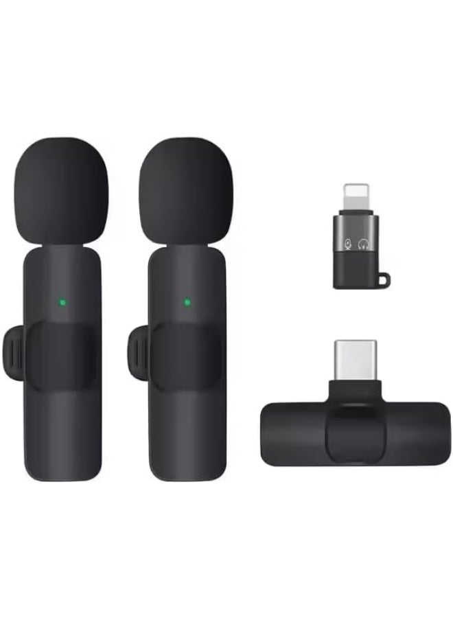 2-Pack 2-in-1 Wireless Lavalier Microphone – Noise-Canceling Clip-On Mic for iPhone & Android, 20m Range. Perfect for Videos, Vlogging, Interviews & Meetings. USB-C & Lightning Compatible.