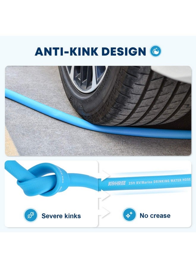 Kohree Kohree 25FT RV Water Hose with Storage Bag, 5/8'' Premium Drinking Water Hose Leak Free, No Kink and Flexible Garden Hose for RV, Camper, Truck, Car - Blue  - Image 2