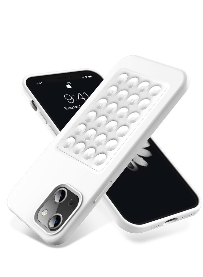 جراب هاتف من السيليكون الناعم مع حامل حماية كاملة ومضاد للصدمات لهاتف iPhone 13/14 (أبيض)