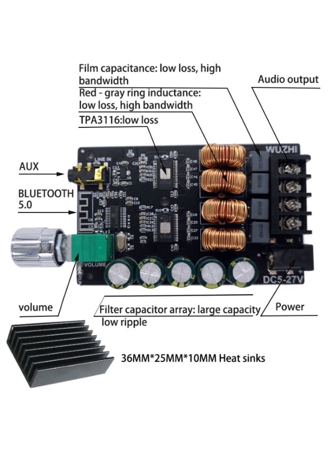 Wuzhi ZK-1002 100W X 2 HIFI High Fidelity High Power 2.0 Stereo Bluetooth Digital Power Plate - Image 5