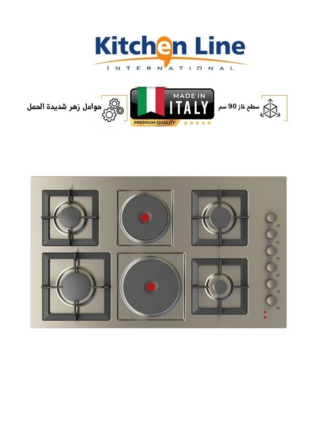 kitchen Line Surface 6 Burners - 4 Gas - 2 Electric - 90 cm - Heavy - Italian - Steel - JE4008  - Image 1