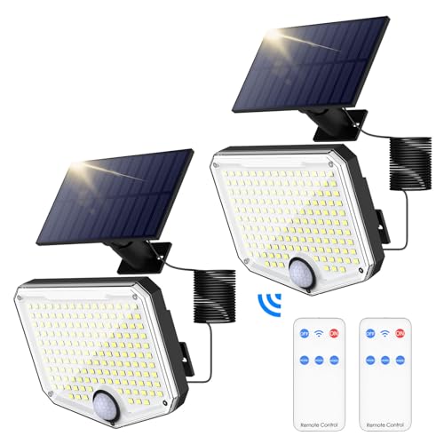MoKo Solar Lights Outdoor, 222 LED 3000LM Motion Sensor Outdoor Lights with Remote, IP65 Waterproof Solar Flood Light Outside, 3000mah Security Lamp for Wall Patio Yard Garage Garden, 2 Pack - Image 1