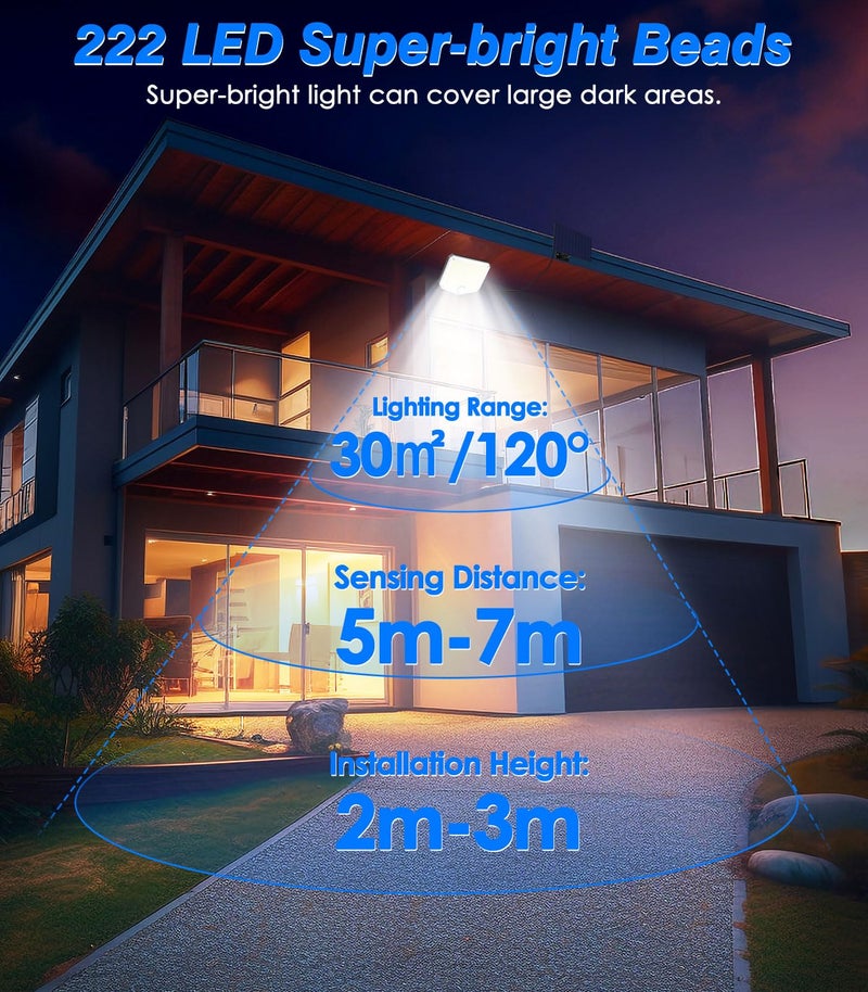 MoKo Solar Lights Outdoor, 222 LED 3000LM Motion Sensor Outdoor Lights with Remote, IP65 Waterproof Solar Flood Light Outside, 3000mah Security Lamp for Wall Patio Yard Garage Garden, 2 Pack - Image 4