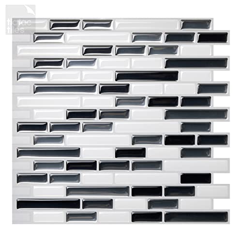 Tic Tac Tiles 10" x 10" Peel and Stick Removable Stick On Kitchen Backsplash Bathroom 3D Wall Tiles in Como Designs (Bay and Gray) (10, Como Gray) - Image 1