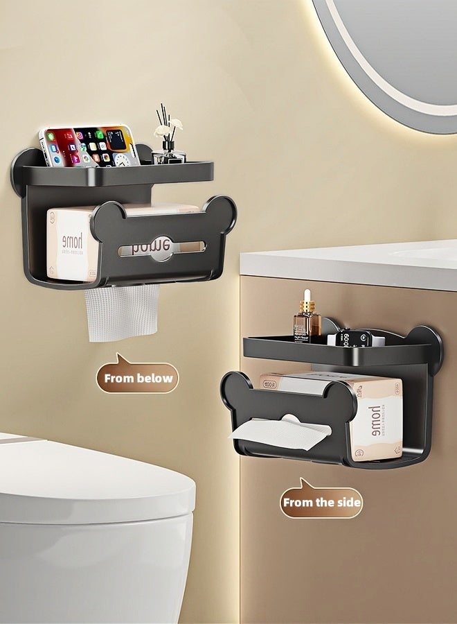 Tissue Box For Bathroom, Wall Mounted Waterproof Toilet Paper Holder, Tissue Dispenser Dryer Sheet Holder, Tissue Storage With Shelf, Phone Holder for Bathroom Kitchen Living Room Bedroom Office (Black)  - Image 3
