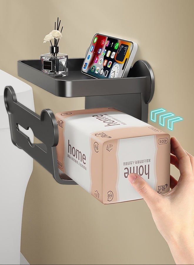 Tissue Box For Bathroom, Wall Mounted Waterproof Toilet Paper Holder, Tissue Dispenser Dryer Sheet Holder, Tissue Storage With Shelf, Phone Holder for Bathroom Kitchen Living Room Bedroom Office (Black)  - Image 5