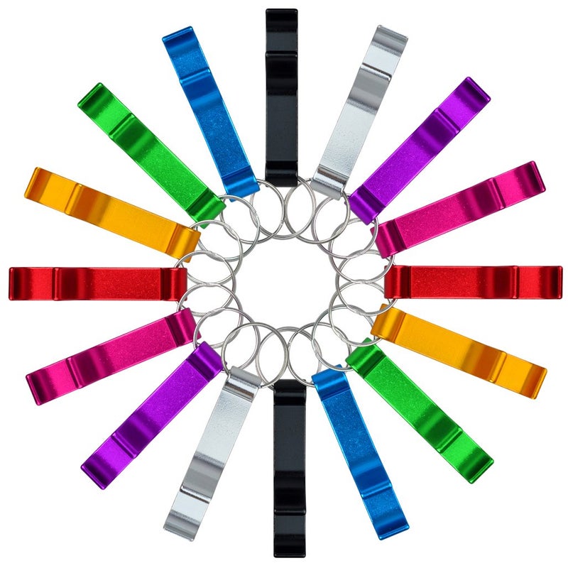 cnomg 16 pcs 8 Colored Metal Bottle Opener, Split Key Ring Chain Keychain Bulk Aluminum Pocket Claw Bar Soda Beverage Beer Bottle Opener - Image 1