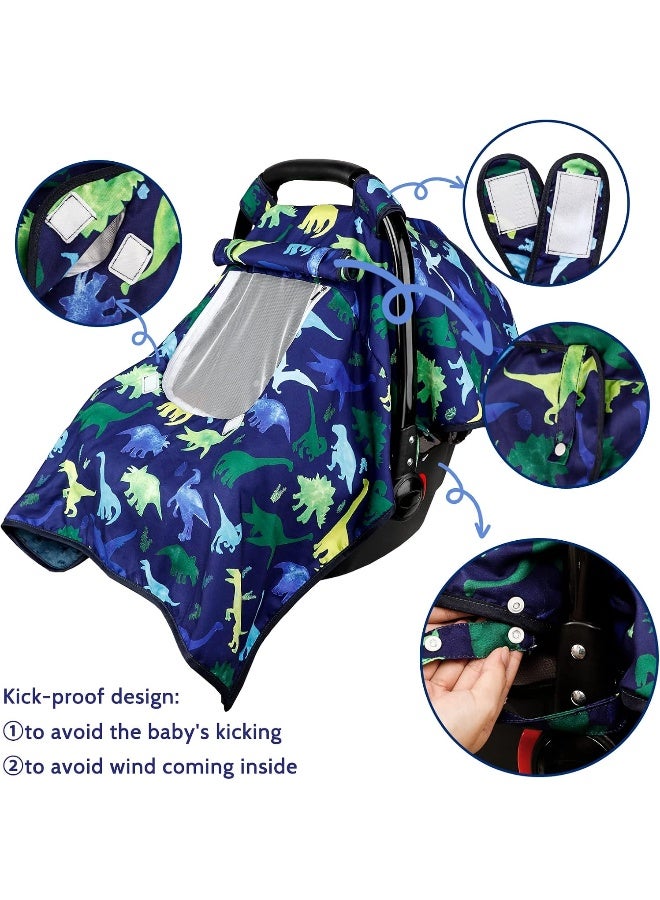TANOFAR Carseat Cover Boy, Winter Baby Carseat Seat Cover, Carseat Canopy Cozy & Warm Cover with Peep Windows, Blue Dinosaur Stuff - Image 5