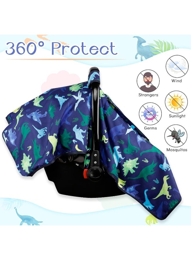 TANOFAR Carseat Cover Boy, Winter Baby Carseat Seat Cover, Carseat Canopy Cozy & Warm Cover with Peep Windows, Blue Dinosaur Stuff - Image 3