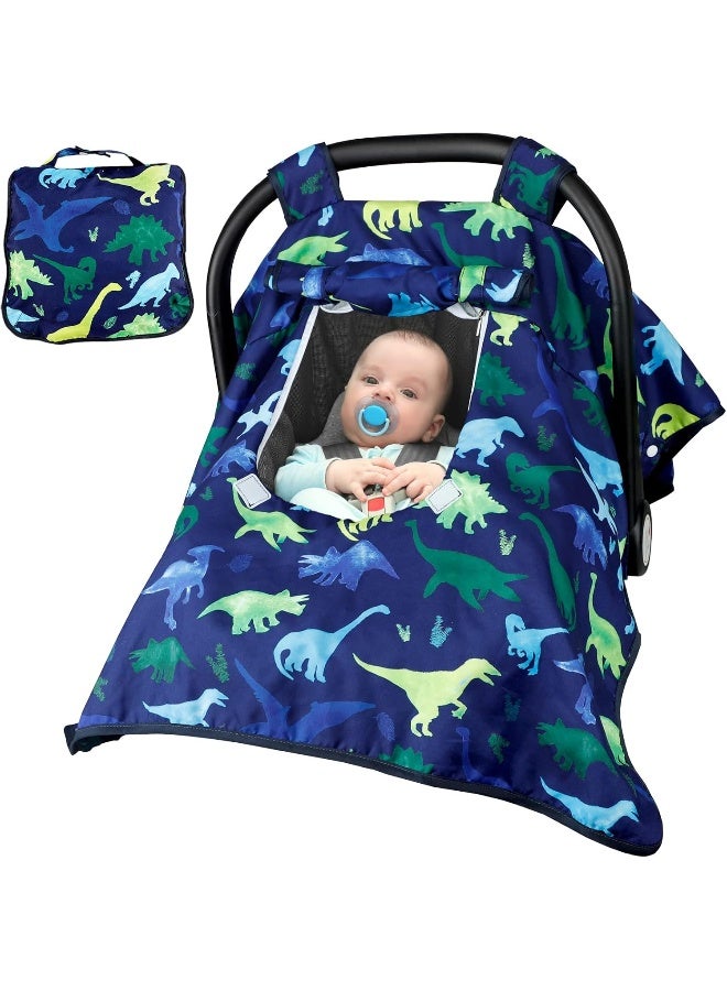 TANOFAR Carseat Cover Boy, Winter Baby Carseat Seat Cover, Carseat Canopy Cozy & Warm Cover with Peep Windows, Blue Dinosaur Stuff - Image 1
