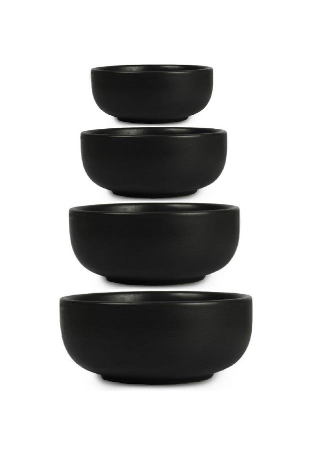 SEPARATE WAY Ceramic Serving Bowl, Mixing Bowl, Cereal Bowl, Soup Bowl, Hand Painted 4 Different Size Bowl. (1000ML, 750Ml, 500Ml, 300Ml) (Black) - Image 1