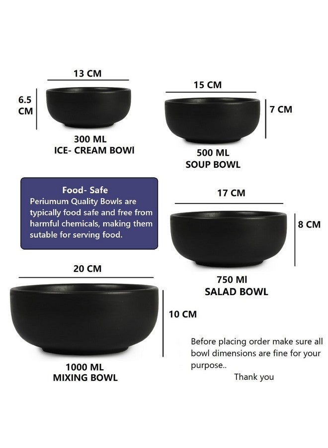 SEPARATE WAY Ceramic Serving Bowl, Mixing Bowl, Cereal Bowl, Soup Bowl, Hand Painted 4 Different Size Bowl. (1000ML, 750Ml, 500Ml, 300Ml) (Black) - Image 3