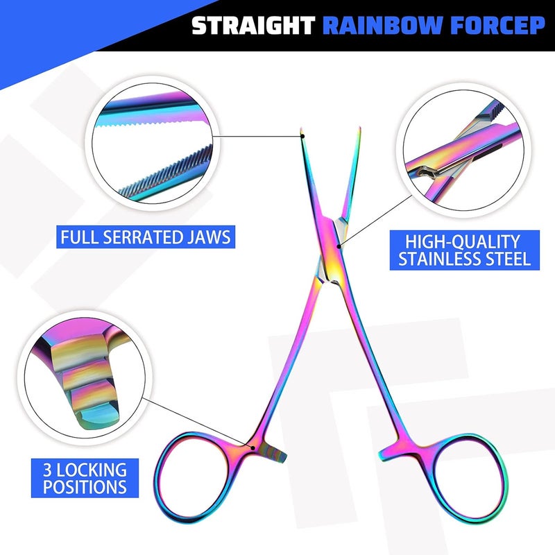 BBTO Hemostat Curved and Straight Hemostat Forceps Piercing Pliers Forceps, Stainless Steel Straight and Curved Pliers, Fishing Tweezer(Colorful,2 Pcs) - Image 3