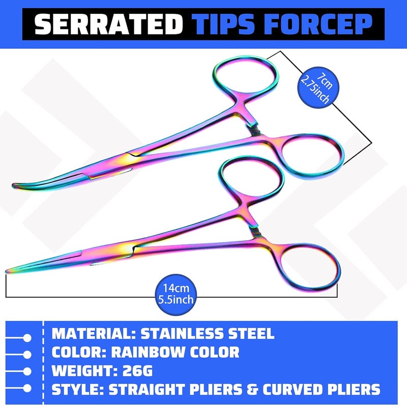BBTO Hemostat Curved and Straight Hemostat Forceps Piercing Pliers Forceps, Stainless Steel Straight and Curved Pliers, Fishing Tweezer(Colorful,2 Pcs) - Image 4