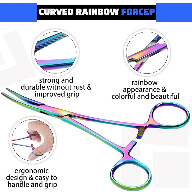 BBTO Hemostat Curved and Straight Hemostat Forceps Piercing Pliers Forceps, Stainless Steel Straight and Curved Pliers, Fishing Tweezer(Colorful,2 Pcs) - Image 2