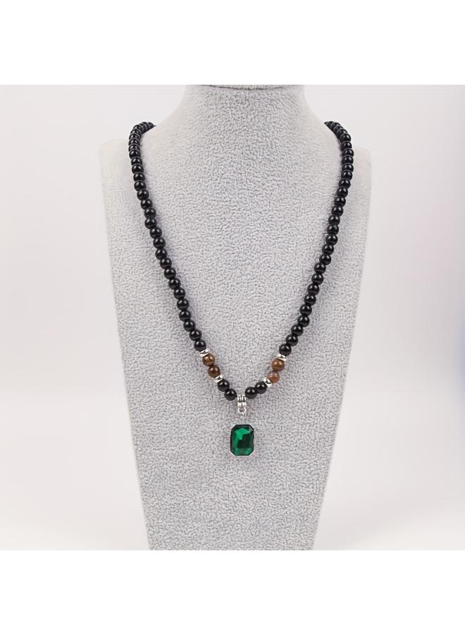 European And American Hot Hip-hop Niche Simple Tiger Stone Stainless Steel Pendant Unisex Clavicle Chain Beaded Accessories